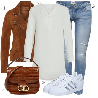 Elegantní Outfit s Šedá/Bílá/Fialová/Krémová Tunikové Tričko/Elegantní Tunika/Klasická tunika/Dlouhá Halenka Vila "Přesně pro jaro"Look: Styl, Babydoll, Kancelář, Příliš oblečený, Nadrozměrné, Univerzitní, Elegantní