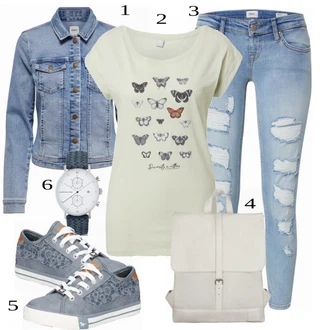 S nápisem Outfit s Zelená/Světle zelená/Khaki Fancy tričko/Košile s potiskem/Tričko na spaní/Tričko s potiskem/Zavinovací Tričko/Top Iriedaily "Lehký outfit"