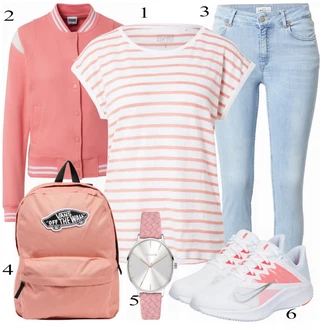 Tenis Outfit s Růžová/Červená/Oranžová Mikina About You "Ulice styl outfitu"Look: Hokej, Tenis, Baseball