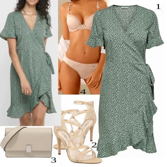 Výstřih na ramena Outfit s Zelená/Tmavě zelená Občanské šaty/Společenské šaty pro hosta/Zavinovací Šaty Only "Perfektní na jaro"