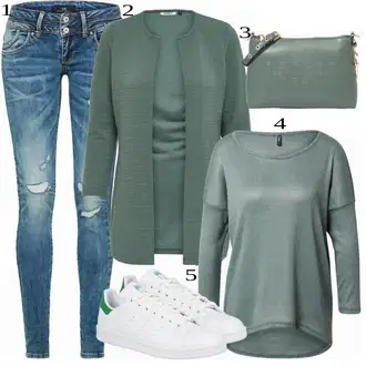 Outfit s Tyrkysový/Zelená/Khaki Pletenina veľkej veľkosti/Tunika/Kabát/Kalhoty Veľké Veľkosti Only "Ulice Styl Outfit"