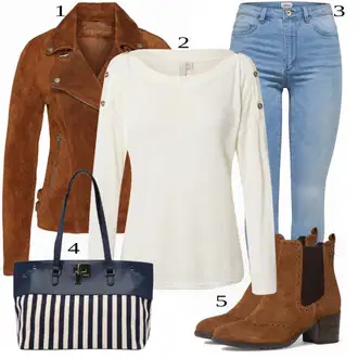 Outfit s Šedá/Hnědá/Khaki/Béžová Bunda s Bočním Zipem/Kožené Bund Kožená vintage bunda/Bunda z Umělé Kůže/Motorkářské Bund/Kožené Bund/Motorkářská bunda Freaky Nation "Podzimní outfit na volný čas"