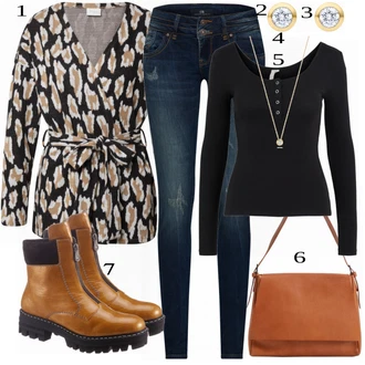 Outfit s Béžová/Žlutá Pletený Oděv Kardigan/Svetr boucle/Kardigán s výstřihem do V/Župan/Vintage svetr/Zavinovací svetr Vila "Módní outfit pro volný čas"