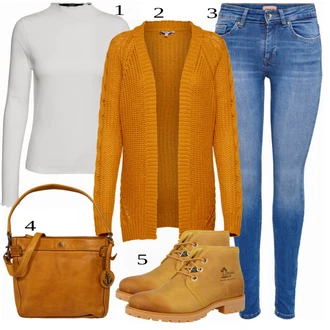 Outfit s Žlutá/Béžová Šněrovací Kotníková Bota/Kožená kotníková bota/Gumová Kotníková Bota/Šněrovací bota/Kožená bunda/Bezpečnostní bota/Klasická kozačka/Kožená bota/Goodyear welted bota Panama Jack "Ulice Styl Outfit"