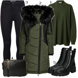 Outfit s Černá/Šedá Mokasín/Mokasín/Lodička s Přezkou/Teniska s dírkovaným vzorem/Chunky Tenisky/Barefoot bota/Tenisky s Bočním Zipem About You "Praktický vzhled"