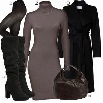 Zima Outfit s Černá Kozačka Na Podpatku/Dlouhá Kozačka/Kozačka nad Kolena/Bota se širokým nohavici/Špičatá Kozačka/Kozačka po Kolena About You "Podzimní Look"