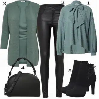 Outfit s Tyrkysový/Zelená/Khaki Pletenina veľkej veľkosti/Tunika/Kabát/Kalhoty Veľké Veľkosti Only "Business Look pro dámy"