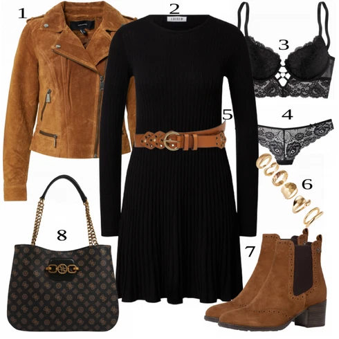 Kombinace Hnědá Kožená Sukně Kožená Minisukně/Kožené Bund/Kožený legíny/Podzimní bunda VERO MODA kombinovat s Kozačka Tamaris