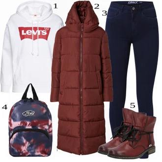 outfit mit Rdeča Škorenj Rieker "1"