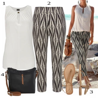 Zapínání na knoflíky Outfit s Bílá/Béžová/Khaki Tričko & Top Halenek top/Bustierový Top/Krátký Top/Top bez ramínek/Top Na Party/Košilový top/Krátký top/Pánské boty/Top Se Špagetovými Ramínky Lascana "Perfektní na jaro"