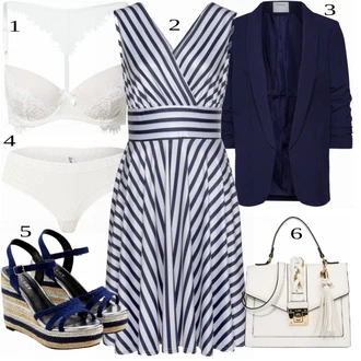 Ke kolenům Outfit s Tmavě modrá/Bílá Sportovní Šaty/Skater šaty/Žerzejové Šaty/Letní Šaty/Rock'n rollové šaty/Šaty po kolenu/Šaty Do Áčka/Šaty Fit & Flare/Šaty Bez Rukávů Lascana "Perfektní na léto"