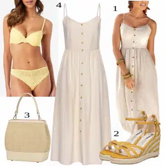 Folklor Outfit s Khaki/Bílá/Béžová/Hnědá Mušelínové šaty/Bavlněné Šaty/Letní Šaty/Midi Šaty/Manšestrové Šaty/Šaty S Kosticí Lascana "Hezký letní vzhled"