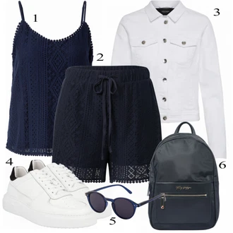 Outfit s Modrá Sluneční Brýle/Zvonová Kalhoty Pilgrim "Každodenní vzhled"