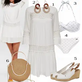 Folklor Outfit s Šedá/Bílá/Krémová Pouzdrové Šaty/Tunikové šaty/Pouzdrové Šaty S Dlouhým Rukávem/Boho Šaty Elegantní/Občanské šaty/Boho Letní Šaty/Šaty S Kosticí/Šaty s 3/4 Rukávem/Šaty na Konfirmaci/Francouzské šaty/Mušelínové šaty Only "Perfektní na léto"