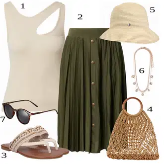 Outfit s Tmavě zelená 50tého Léta Sukně/Sukně do Délky Lýtka/Křesťanská Sukně/Sukně Pro Vysokou Školu/Italská Sukně/Středověká Sukně/Midi Sukně/Moderní Sukně/Plisovaná sukně/Vázací Sukně/Zimní Sukně About You "Letní květiny"