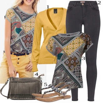 outfit mit Rjava/Rumena Jopica Heine "Tvoja elegantna obleka"