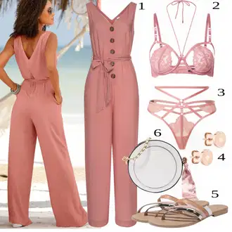 Outfit s Béžová/Růžová Overall Buffalo "Letní outfit na volný čas"