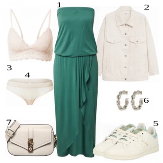 Outfit s Růžová/Béžová/Modrá/Bílá Kabát Mango "Vkusný letní outfit"