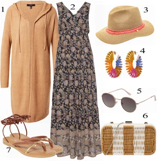 Bez rukávů Dlouhé Outfit s Hnědá/Fialová Šaty S Potiskem/Dlouhé Letní Šaty/Maxi Šaty/Vintage Boho Šaty/Boho Šaty Elegantní/Boho Letní Šaty/Hippie šaty Lascana "Tvůj otmjeni outfit"