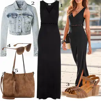 Outfit s Černá Pouzdrová Šat/Dlouhé pletené šaty/Dlouhé saténové šaty/Šaty Bez Ramínka/Maxi Šaty/Dlouhé Šaty/Šaty S Rovným Střihem/Šaty s Rozparkem Lascana "Tvůj otmjeni outfit"