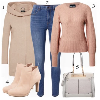 Outfit sa Bež/Pink/Plava Čizmica Tamaris "Tvoj otmjeni outfit"