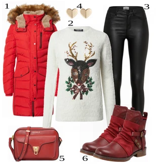 outfit mit Rdeča Škorenj Rieker "Zimska outfit"