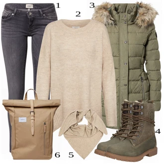 Outfit s Béžová/Šedá/Hnědá/Khaki/Bílá Šátek/Šál/Bandana/Kruhový Šál/Nezařazené Zwillingsherz "Přesně pro zimu"