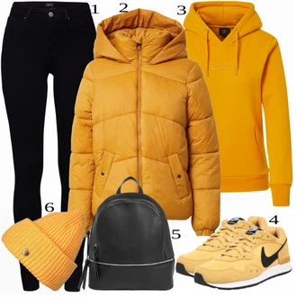 Kombinacije za zimu sa Žuta Šešir Zwillingsherz "Zimski Outfit"