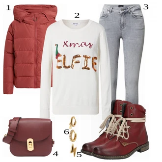 outfit mit Rdeča Škorenj Rieker "Zimska outfit"