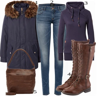 Outfit s Tmavě modrá/Světle modrá/Modrá Zimní Bund/Zimní Parka/Parka Přechodová Bund Only "Ulice Styl Outfit"