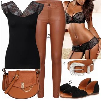 Outfit s Červená/Černá Krajková podprsenka/Průsvitná kalhotka/Podvazkový Pás Lascana "Přesně pro volný čas"