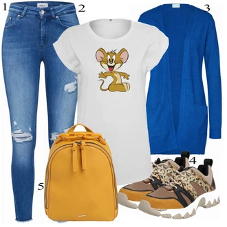 Šněrovací Outfit s Modrá Kožené bundy/Džíny s Dírou/Kotníková Bota/Džíny s Rozparkem/Kožená bunda/Push up Džín Only "Přesně pro volný čas"