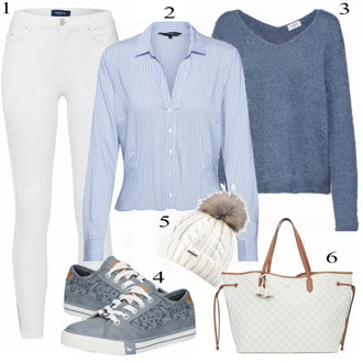 Chytrý příležitostný Outfit s Světle modrá Halenka Blůza s nášivkou na lokti/Halenkové Body/Halenka s Dlouhým Rukávem/Blůza s knoflíčkem/Halenka se Stojatým Límcem/Džínsová Blůza/Crash blůza VERO MODA "Pieces Džíny"Look: Styl, Klasické, Emo, Kovbojka, Kancelář, Chytrý příležitostný, S průsvitem, Univerzitní, Western