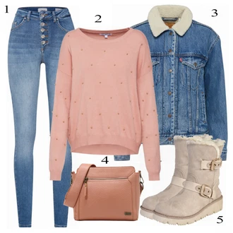 Manšestr Outfit s Modrá Bunda/Podzimní bunda levi's "Růžové džíny"