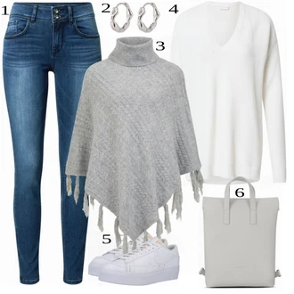 Outfit s Šedá Pončo Vila "Outfit na podzim"