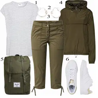 Outfit s Tmavě zelená/Khaki Nepromokavé Bund/Funkční Bunda/Udržitelná bunda/Jarní bunda/Krabice bunda/Větrovka/Sbalitelné Bund/Ripstop bunda/Nylonová bunda/Lehké Bund About You "Praktický Vzhled"