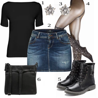 Outfit s Černá Kozačka Šněrovací Kotníková Bota/Plochá Kotníková Bota/Bojová Bota/Kožená bunda Lascana "Praktický Vzhled"