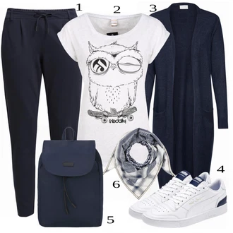 Nadrozměrné Zapínání na knoflíky Outfit s Tmavě modrá Pletenina veľkej veľkosti/Šaty Móda Pro Plnoštíhlou Vila "Praktický vzhled"Look: Kancelář, Old Money, Příliš oblečený, Nadrozměrné, Univerzitní