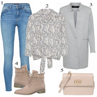 Outfit s Modrá Kožená bunda/Svetrová Vest Dlouhý svetr/Midi Kabát Pieces "Krásný"