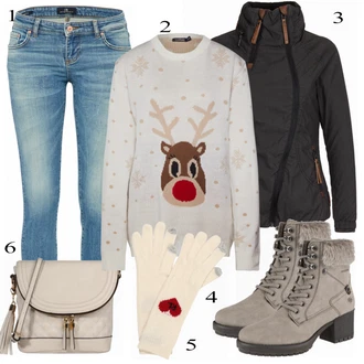 Outfit s Šedá Kozačka Dockers by Gerli "Pullover Sněhová vločka"