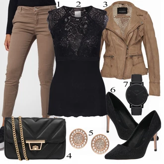 Outfit s Hnědá/Béžová/Šedá/Khaki Vintage Bund/Přechodné Bundy/Letní Bund/Kožené Bund/Motorkářská bunda/Kožená vintage bunda/Neobvyklá bunda/Motorkářské Bund Oakwood "Rosemunde Top"