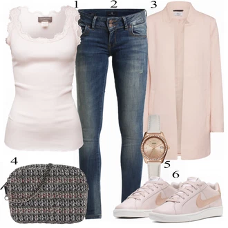 Outfit s Růžová/Modrá/Tmavě modrá Slim Fit Džíny/Džíny s Nízkým Sedem/Push up Džín/Zimní bunda/Kožené Boty/Džín s Nízkým Pasem/Kožená bunda LTB "Rosemunde Top"