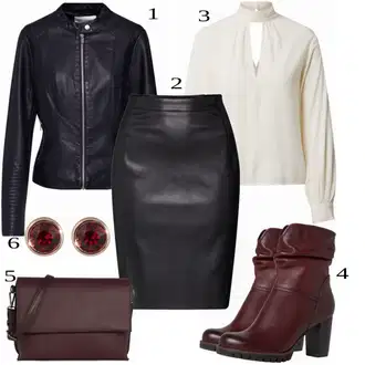 Outfit s ?erná Sukn? z um?lé k??e/Ko?ená Sukn? Ko?ená Minisukn?/Ko?ená Sukn? VERO MODA "Formální Business Outfit"