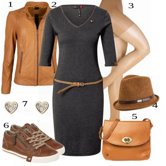 Outfit s Hnědá/Béžová/Žlutá Kožené Bund Kožená vintage bunda/Kožené Bund/Bunda z Umělé Kůže/Bunda s Bočním Zipem/Kožená Bomber Bund Maze "Pěkný podzimní Outfit"