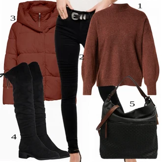 Outfit s Černá Kalhoty/Midi Kabát/Svetrová Vest Dlouhý svetr Only "Ulice Styl Outfit"