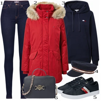 Outfit s Černá Klobouk Tommy Hilfiger "Módní outfit pro volný čas"