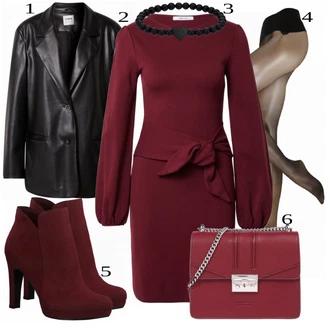 Elegantní Outfit s Růžová/Vínová/Tmavě červená/Fialová Zimní šaty s dlouhým rukávem/Svetrové Šaty/Zimní Pletené Šaty/Pouzdrové Šaty S Dlouhým Rukávem/Občanské šaty/Šaty na Podzim/Šaty s Páskem/Šaty S Rolákem About You "Trendový podzimní outfit"Look: Rad, Emo, Burleska, Elegantní, Kancelář, Příliš oblečený