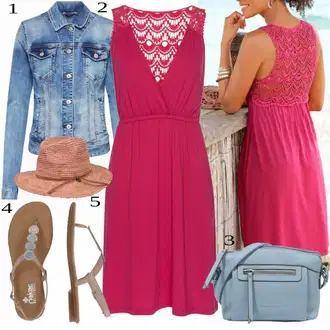 Outfit s Bílá/Béžová/Žlutá/Hnědá/Světle modrá Páskový Sandál/Sandál se třpytkami/Pletený Sandál/Sandál S T Páskem Rieker "Vkusný letní outfit"