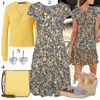 Outfit s Hnědá/Béžová/Zlatý Barokní Šaty/Květinové Šaty/Šaty S Potiskem/Bavlněné Šaty/Občanské šaty/Japonské šaty/Dlouhé šaty Lascana "Letní Outfit"