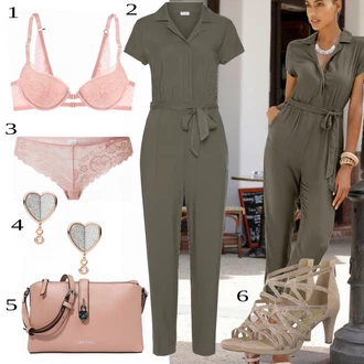 Outfit s Hnědá/Tmavě zelená/Šedá/Khaki Letní overall/Svatební kombinéza/Elegantní overal/Zimní overal/Overal se zipem Lascana "Vkusný letní outfit"